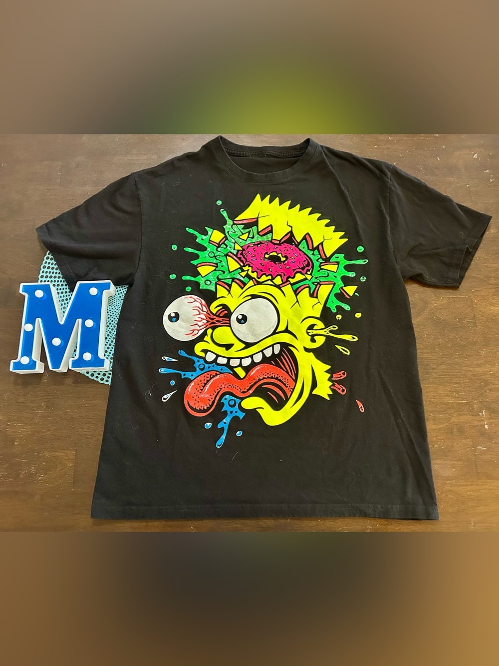 Bart Simpson Mind Explosion Tshirt Black Short Sleeve; Size M/L